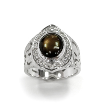 K18WGブラックスターサファイヤ 3.70ct 幅広 透かし模様 ツヤ消し