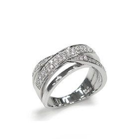 K18WGダイヤモンドリング 0.46ct 幅広 交差デザイン
