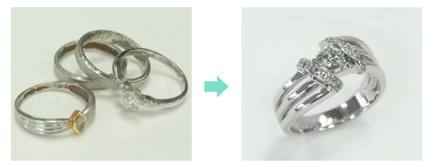 婚約指輪と結婚指輪・その他1本の指輪を合わせて、1本の指輪にジュエリーリフォーム