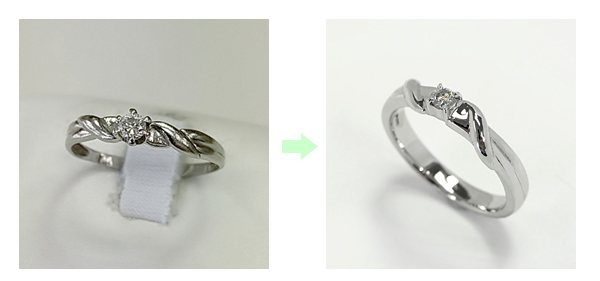 指輪が華奢ですぐに変形してしまう。新しく作り直してボリュームのあるデザインにジュエリーリフォーム
