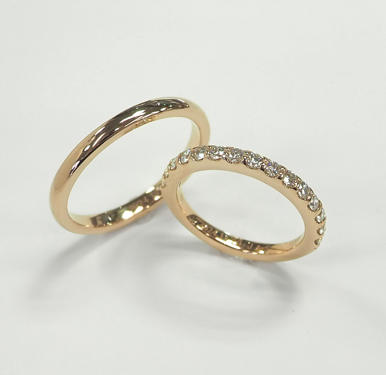 結婚指輪 K18ピンクゴールドエタニティリング(0.48ct) K18甲丸リング 手作り