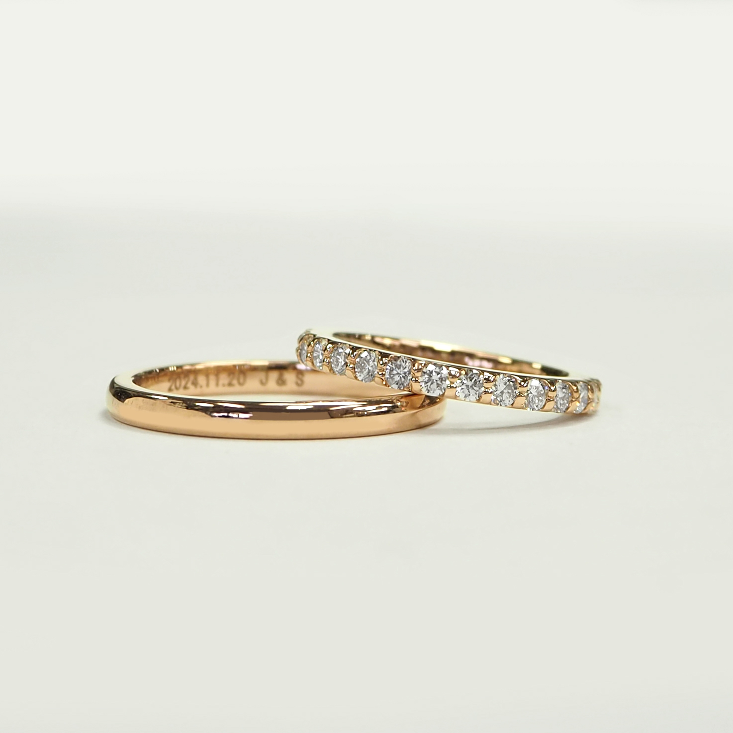 結婚指輪 K18ピンクゴールドエタニティリング(0.48ct) K18甲丸リング 手作り