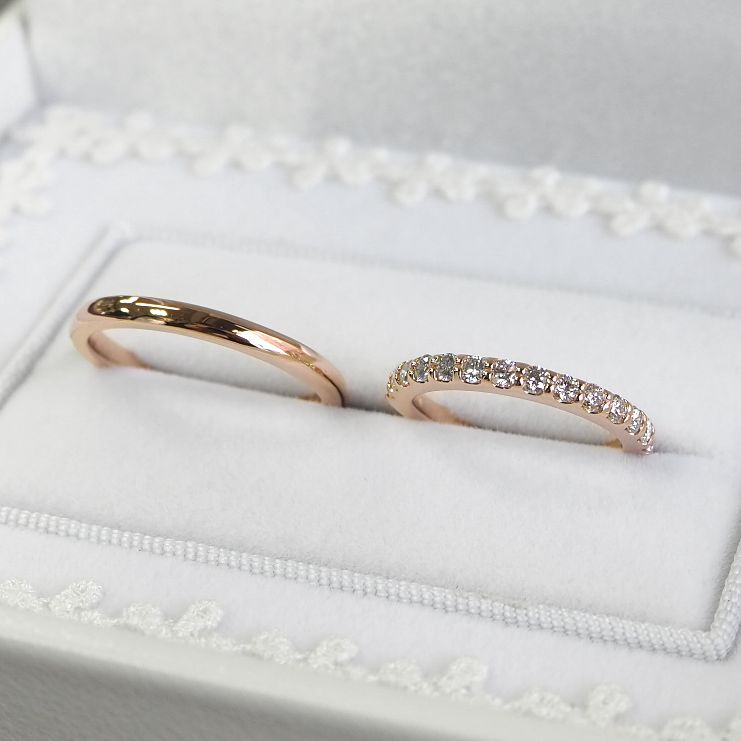 結婚指輪 K18ピンクゴールドエタニティリング(0.48ct) K18甲丸リング 手作り