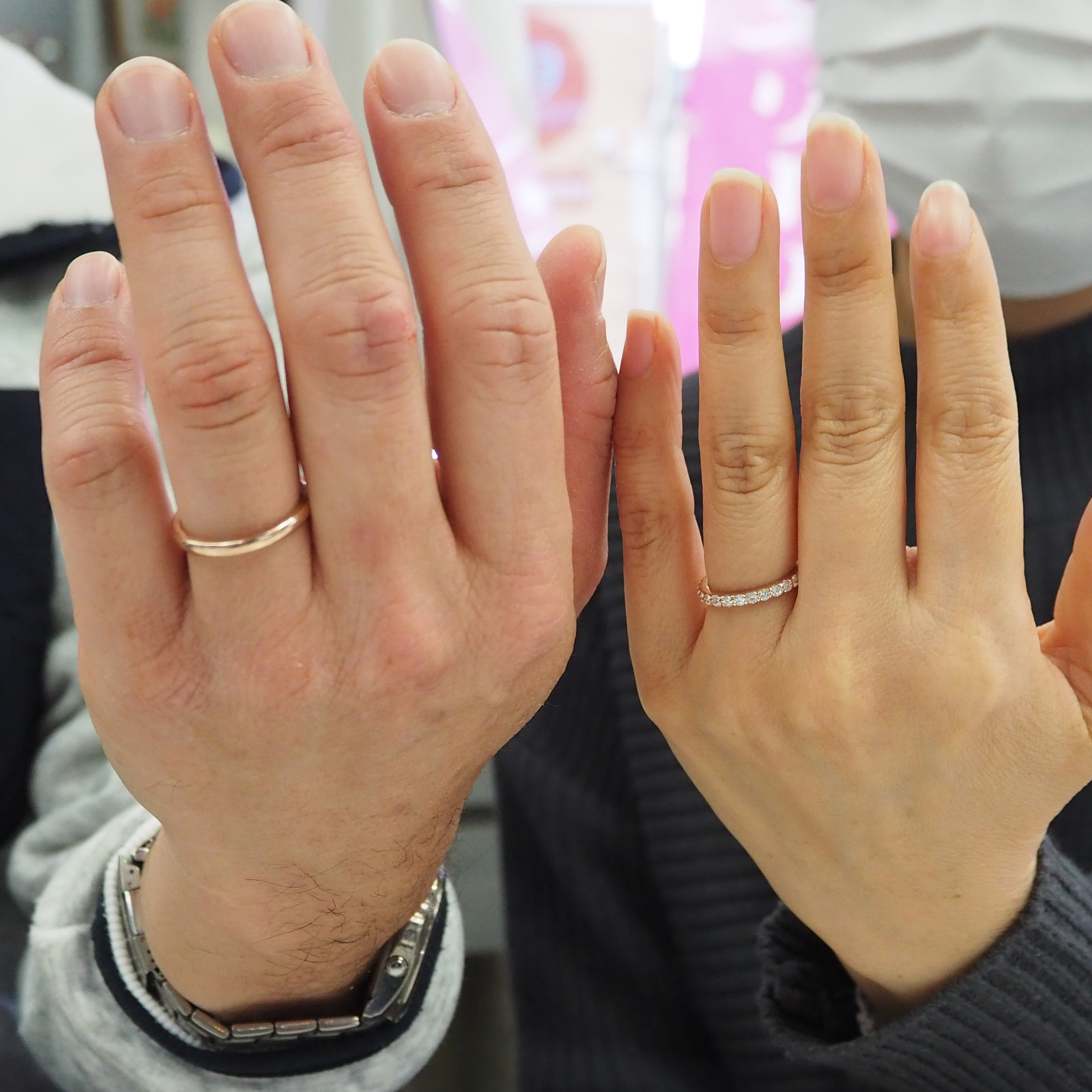 結婚指輪 K18ピンクゴールドエタニティリング(0.48ct) K18甲丸リング 手作り