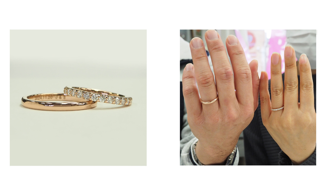 結婚指輪 K18ピンクゴールドエタニティリング(0.48ct) K18甲丸リング 手作り