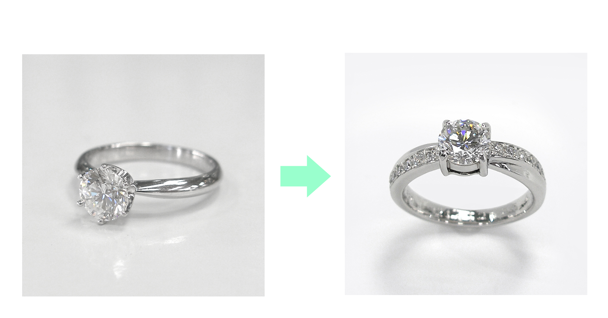 受け継がれるダイヤモンド。お母さまからご自身の婚約指輪を手渡され、お嫁さんに贈る婚約指輪にジュエリーリフォーム