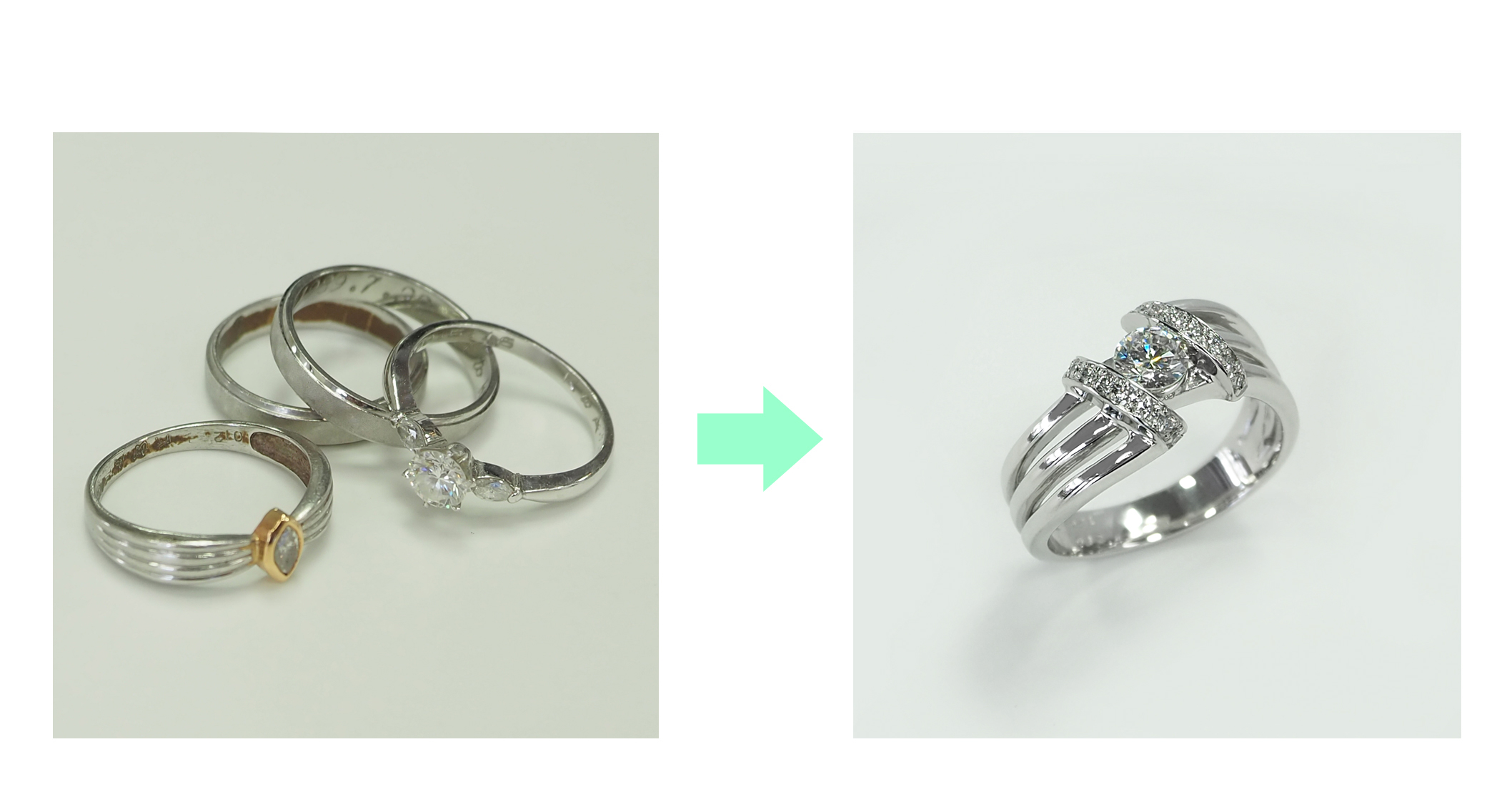 ����w�ւƌ����w�ւ����킹�āA1�{�̃_�C�A�����h�����O�ɃW���G���[���t�H�[�� before after